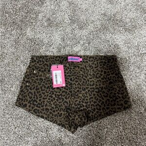 Edikted Brown Leopard Print Jean Shorts